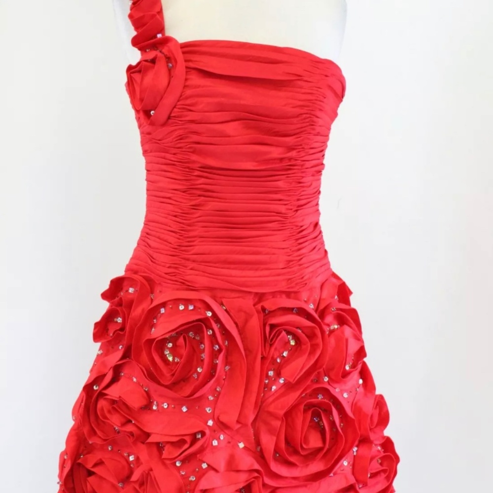 Alisha Hill Red Ruffle Rosette One Shoulder Sequin Party Prom Dress Size 8